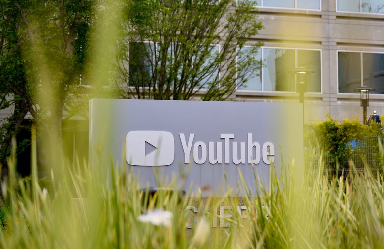 The YouTube logo is seen outside the company's corporate headquarters in San Bruno, California, on April 23, 2025. YouTube turned 20 years old and is on track to become the biggest media company by revenue at $550 billion. (Photo by JOSH EDELSON / AFP) (Photo by JOSH EDELSON/AFP via Getty Images)
