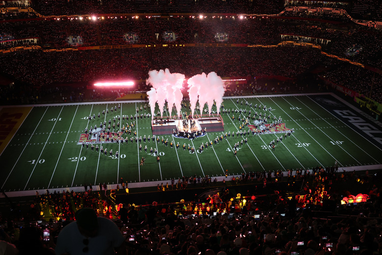 NEW ORLEANS, LA - FEBRUARY 09: A general view as the Southern University Marching Band performs with Harry Connick, Jr. for the YouTube TV Prekick Show during Super Bowl LIX between the Philadelphia Eagles and the Kansas City Chiefs on February 09, 2025, at the Caesars Superdome in New Orleans, LA.  (Photo by David Buono/Icon Sportswire via Getty Images)