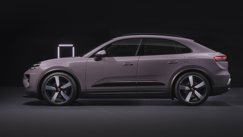 Side views of a 2024 Porsche Macan EV and a 2023 Porsche Macan